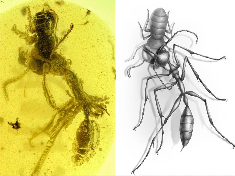 The amber fossil found with the extinct hell ant inside