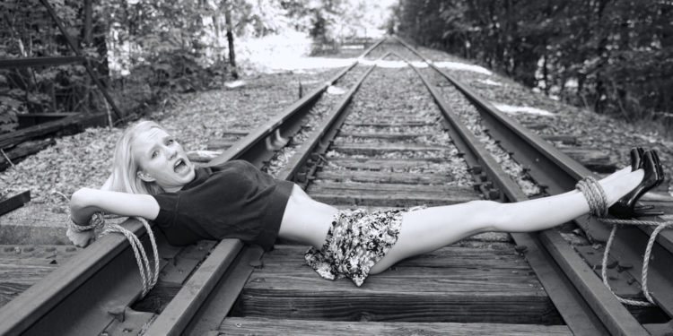 Did someone really tie a damsel in distress to the railway track?